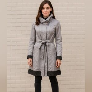 C2 Studio Velvet Trim‎ Trench Coat  Size Medium, Gray